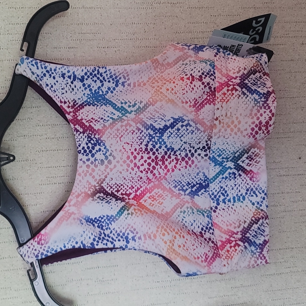 DSG DICKS SPORTING GOODS GIRLS HIGH NECK SPORTS BRA:RAINBOW SNAKESKIN: NWT: SZ L